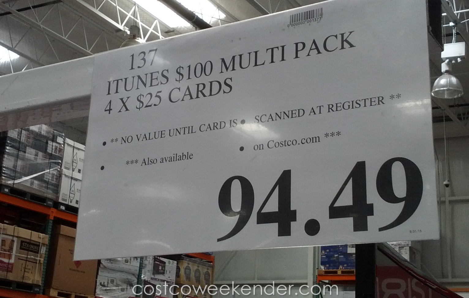 iTunes 100 gift card Multi Pack Costco Weekender