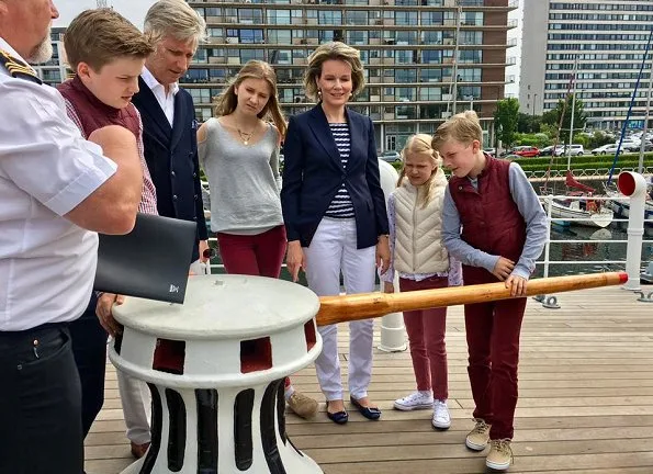 King Philippe, Queen Mathilde, Crown Princess Elisabeth, Princess Eleonore, Prince Emmanuel and Prince Gabriel visited the Mercator sailing ship