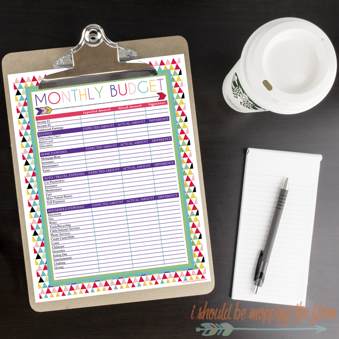 Free Printable Monthly Budget Worksheet | A series of over 30 free organizational printables from ishouldbemoppingthefloor.com | Three Designs & Instant Downloads