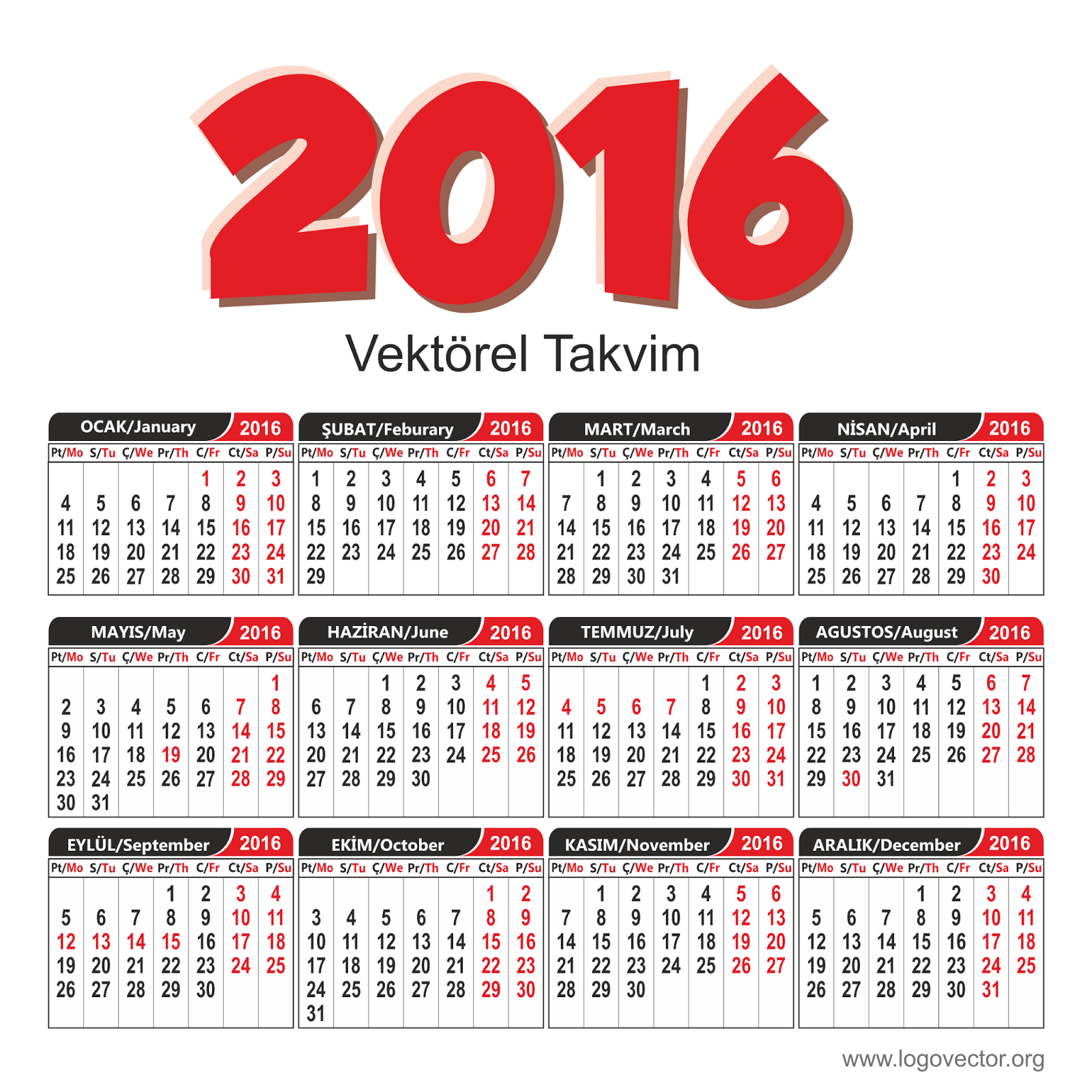 vektorel 2016 takvim turkce 3