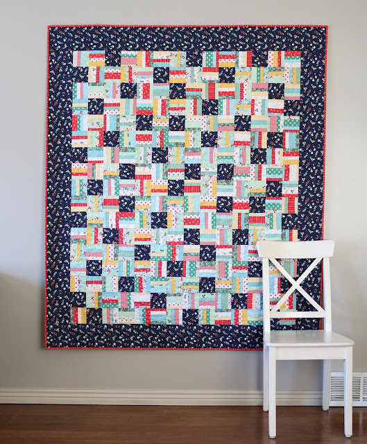 Strips and Squares quilt by Andy of A Bright Corner - pattern is from the book Perfectly Pretty Patchwork by Kristyne Czepuryk - fun scrappy quilt