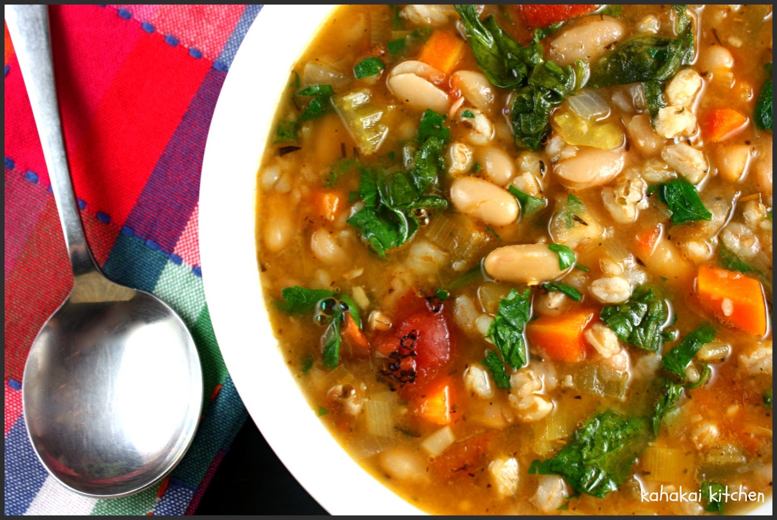 Kahakai Kitchen White Bean Farro Soup with Chickpea Parmigiana (Recipe from from Terry Hope