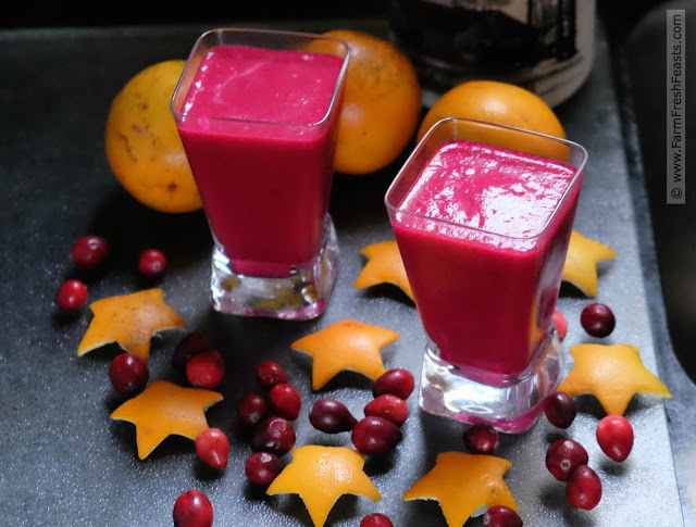 This recipe is a vegan smoothie that combines seasonal citrus, beets, and cranberries with a generous splash of maple syrup to make it go down nice and easy.