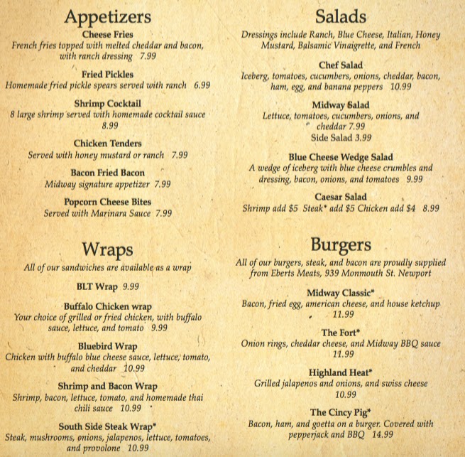 FORT THOMAS MATTERS Midway Cafe Menu Midway Cafe Fort Thomas Menu