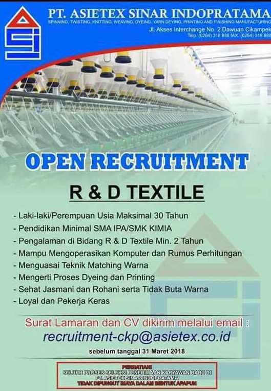 PT Asietex Sinar Indopratama Cikampek Via email Loker Email
