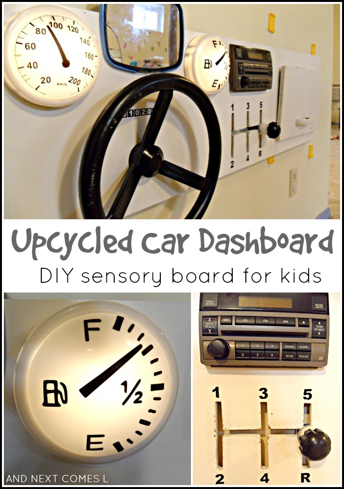 Build an upcycled car dashboard sensory board for kids from And Next Comes L