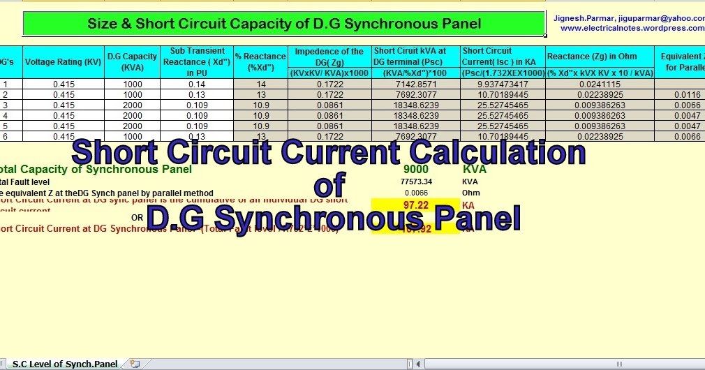 Engineeringxls Excel Sheet to Calculate Short Circuit Current