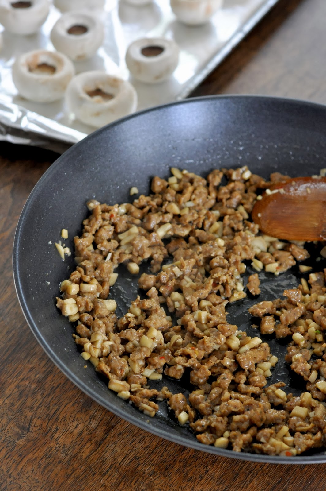 Filling for Stuffed Mushrooms with Sausage and Crab Meat | Taste As You Go #JDCrumbles