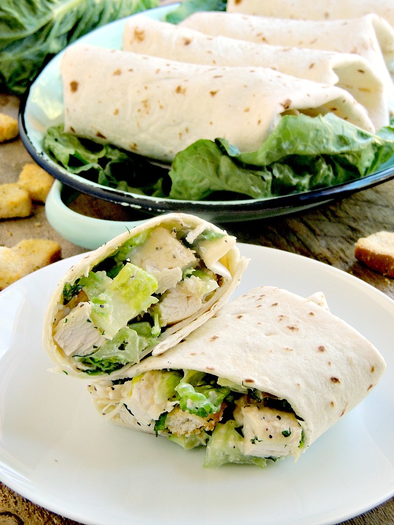 Chicken Caesar Salad Wraps are a quick and easy way to enjoy your favorite salad with no fork needed. From www.bobbiskozykitchen.com
