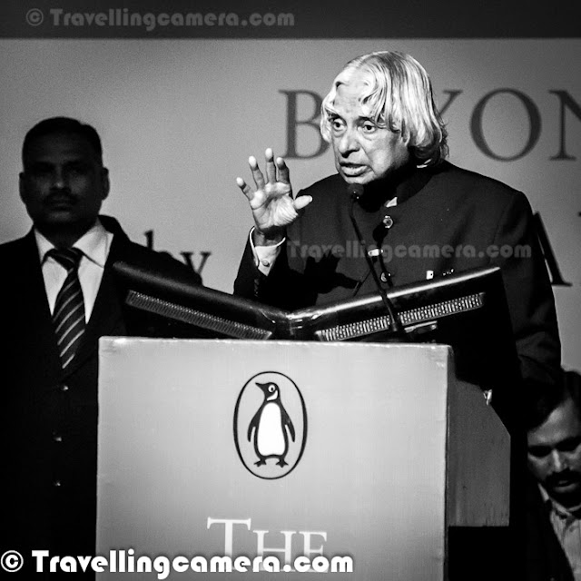 Few weeks back we met Dr A P J Abdul Kalam at India Habitat Center, where he had come for delivering annual talk for Penguin India. All of these photographs are clicked during the same event. Let's check out this Photo Journey to know about Dr Kalam and his journey into different ventures so far.  At IHC, he delivered the annual lecture on BEYOND 2020 which is his vision for India as Economically developed country. Kalam was elected the President of India in 2002, defeating Lakshmi Sahgal and was supported by both the Indian National Congress and the Bharatiya Janata Party, the major political parties of India. He is currently a visiting professor at Indian Institute of Management Ahmedabad and Indian Institute of Management Indore, Chancellor of the Indian Institute of Space Science and Technology Thiruvananthapuram, a professor of Aerospace Engineering at Anna University (Chennai), JSS University (Mysore) and an adjunct/visiting faculty at many other academic and research institutions across India.  There are many special things that people hardly know about. Dr A. P. J. Abdul Kalam's 79th birthday was recognized as World Students' Day by United Nations. He has also received honorary doctorates from 40 universities.The Government of India has honored him with the Padma Bhushan in 1981 and the Padma Vibhushan in 1990 for his work with ISRO and DRDO and his role as a scientific advisor to the Government. In 1997, Dr Kalam received India's highest civilian honour, the Bharat Ratna, for his immense and valuable contribution to the scientific research and modernization of defense technology in India.  Dr Kalam has authored various books including -     Developments in Fluid Mechanics and Space Technology    India 2020: A Vision for the New Millennium    Wings of Fire    Ignited Minds: Unleashing the Power Within India    The Luminous Sparks     Mission India    Inspiring Thoughts    Indomitable Spiri    Envisioning an Empowered Nation    You Are Born To Blossom    Turning Points: A journey through challenges After graduating from Madras Institute of Technology (MIT – Chennai) in 1960, Kalam joined Aeronautical Development Establishment of Defense Research and Development Organization (DRDO) as a chief scientist. Kalam started his career by designing a small helicopter for the Indian Army, but remained unconvinced with the choice of his job at DRDO. Kalam was also part of the INCOSPAR committee working under Vikram Sarabhai, the renowned space scientist. In 1969, Kalam was transferred to the Indian Space Research Organization (ISRO) where he was the project director of India's first indigenous Satellite Launch Vehicle (SLV-III) which successfully deployed the Rohini satellite in near earth orbit in July 1980. Joining ISRO was one of Kalam's biggest achievements in life and he is said to have found himself when he started to work on the SLV project. Kalam first started work on an expandable rocket project independently at DRDO in 1965. In 1969, Kalam received the government's approval and expanded the program to clude more engineersDr Abdul Kalam served as the 11th President of India, succeeding K. R. Narayanan. He won the 2002 presidential election with an electoral vote of 922,884, surpassing 107,366 votes won by Lakshmi Sahgal. He served from 25 July 2002 to 25 July 2007. On 10 June 2002, the National Democratic Alliance (NDA) which was in power at the time, expressed to the leader of opposition, Indian National Congress president Sonia Gandhi that they would propose Kalam for the post of President. The Samajwadi Party and the Nationalist Congress Party backed his candidacy. After the Samajwadi Party announced its support for him, President K. R. Narayanan chose not to seek a second term in office and hence left the field clear for Kalam to become the 11th President of India.In his Book India 2020, Dr Kalam strongly advocates an action plan to develop India into a knowledge superpower and a developed nation by the year 2020. He regards his work on India's nuclear weapons program as a way to assert India's place as a future superpower. It was reported that, there was a considerable demand in South Korea for translated versions of books authored by him. Dr Kalam continues to take an active interest in other developments in the field of science and technology. He has proposed a research program for developing bio-implants. He is a supporter of Open Source over proprietary solutions and believes that the use of free software on a large scale will bring the benefits of information technology to more people.