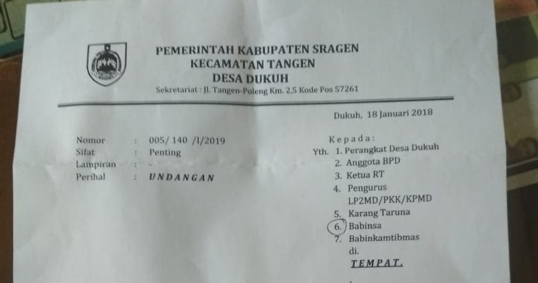 Undangan Musrenbang desa Dukuh 22 januari 2019