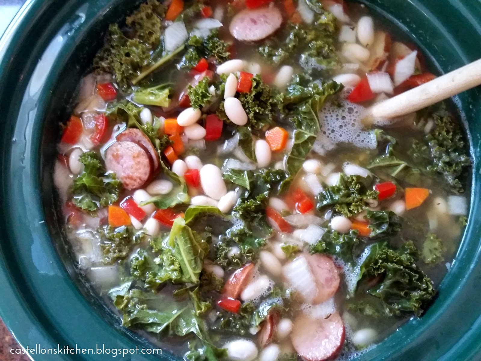 Castellon's Kitchen Crockpot White Bean, Sausage and Kale Soup