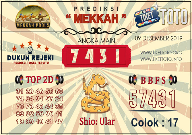 Prediksi Togel MEKKAH TIKETTOTO 09 DESEMBER 2019