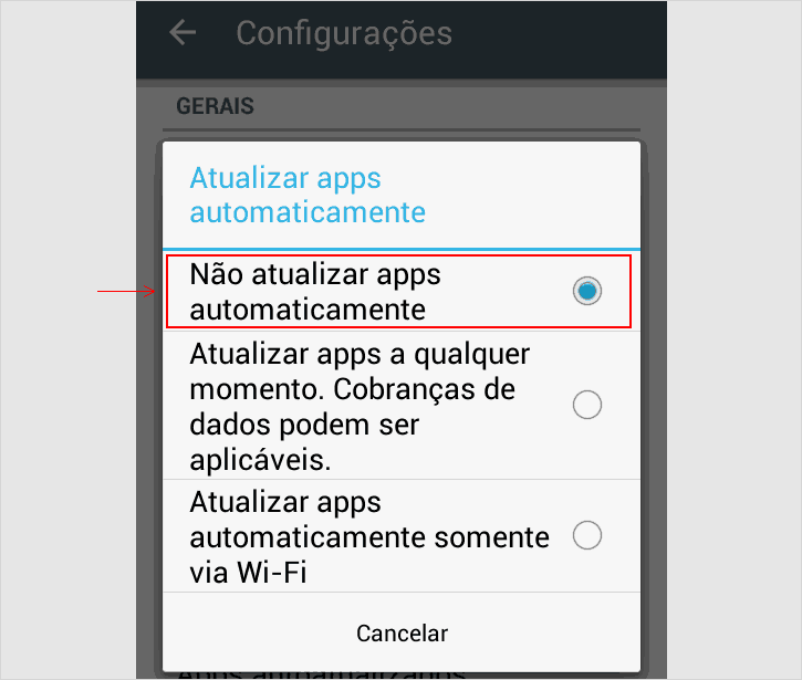 Não atualizar apps automaticamente no Android