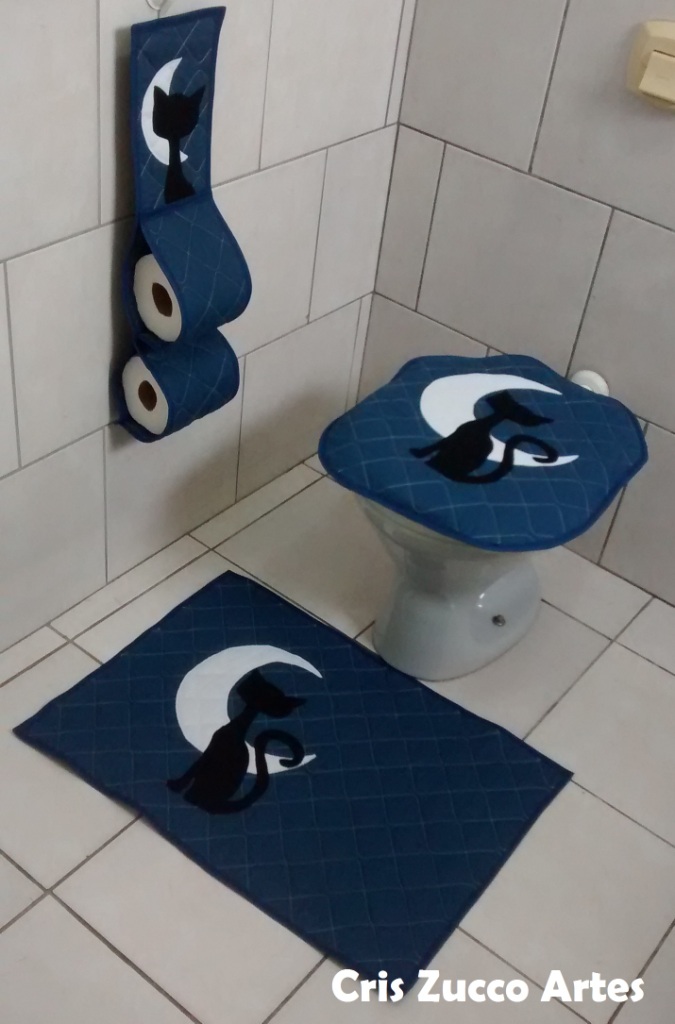 Cris Zucco Artes: Jogo de Banheiro Gato Preto