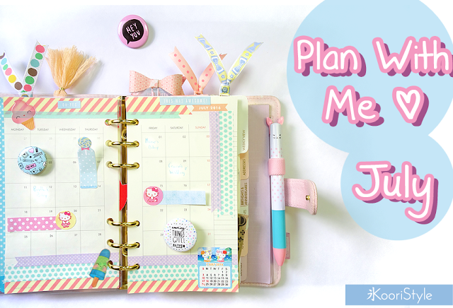 Tutorial, DIY, Handmade, Crafts, Kawaii, Cute, Paper, Koori Style, Koori Style, Koori, Style, Planner, Planning, Stationery, Deco, Decoration, Time Planner, Kikki K, Filofax, Washi, Deco, Tape, Monthly, Journal, Agenda, Stickers, Medium, Live Bright, Ring Planner, Plan With Me, Set Up, Sticky Note, 和紙テープ, プランナー, 플래너, July, Julio