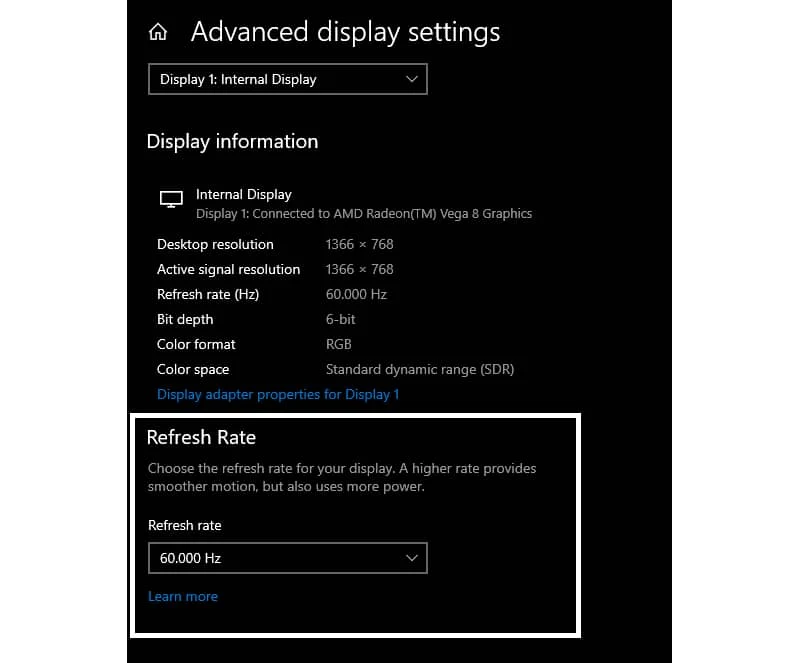 Windows 10 display settings page