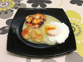Octopus with cream of potato and egg