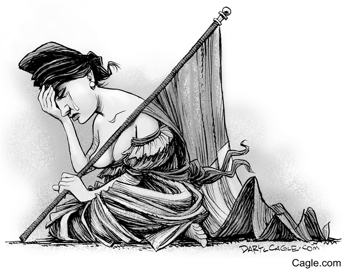 Gedwongen Rechts "France Weeps" Delacroix’s Marianne cartoons by Daryl