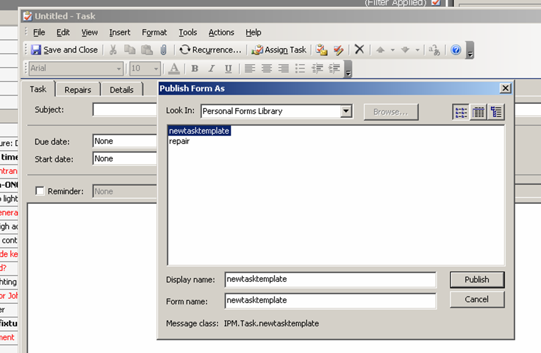 A Busted Puppet How to SHARE a custom Outlook 2003 Task form template