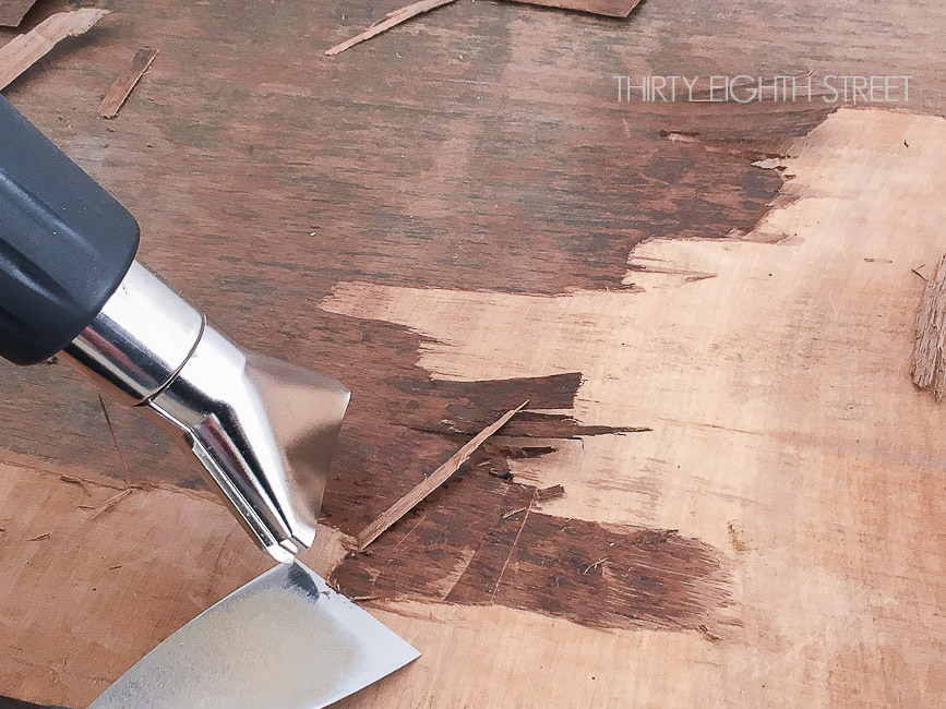 How To Quickly Remove Wood Veneer With A Heat Gun Thirty Eighth Street