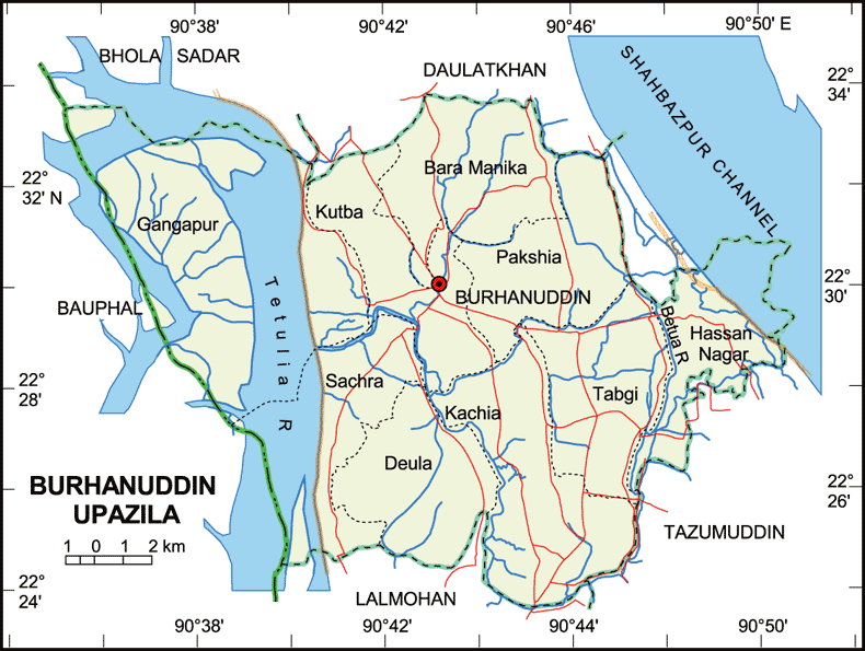 Burhanuddin Upazila Map Bhola District Bangladesh