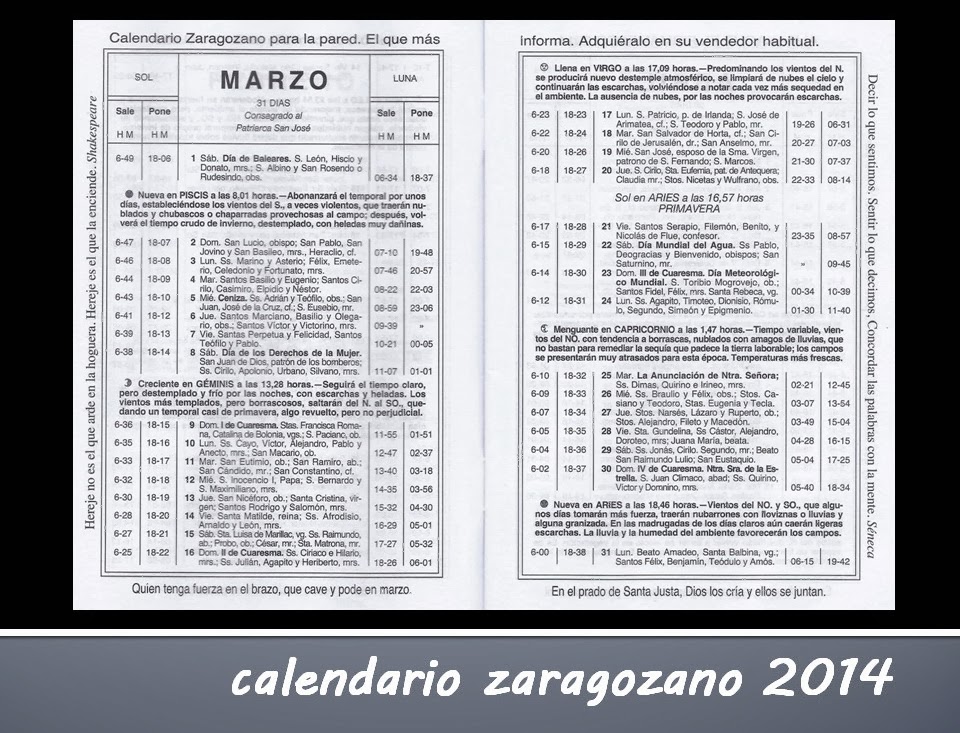 TERRITORIO NATURAL: calendario zaragozano, marzo 2014