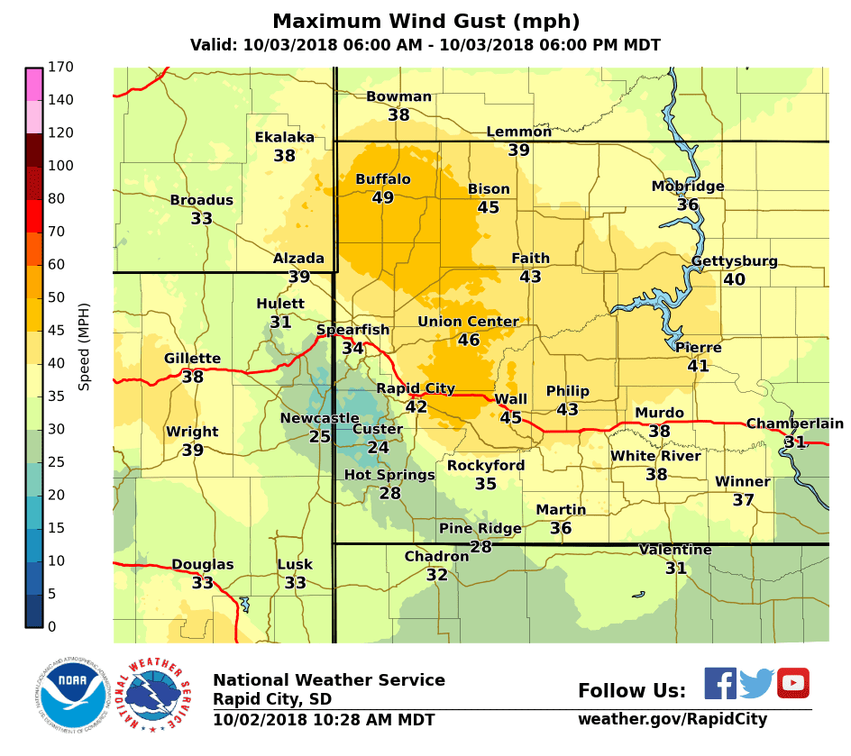 South Dakota Fire Weather Strong winds expected on Wednesday