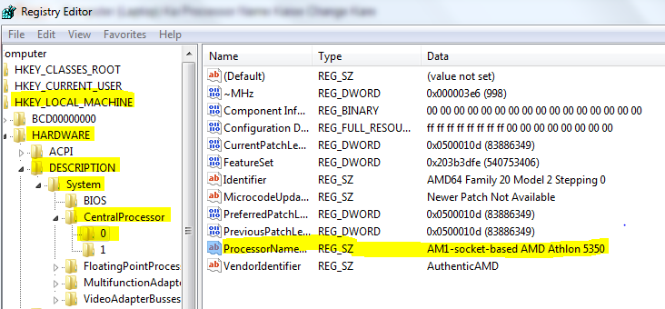 How to Change your Windows Processor Name permanently (Temporary Change