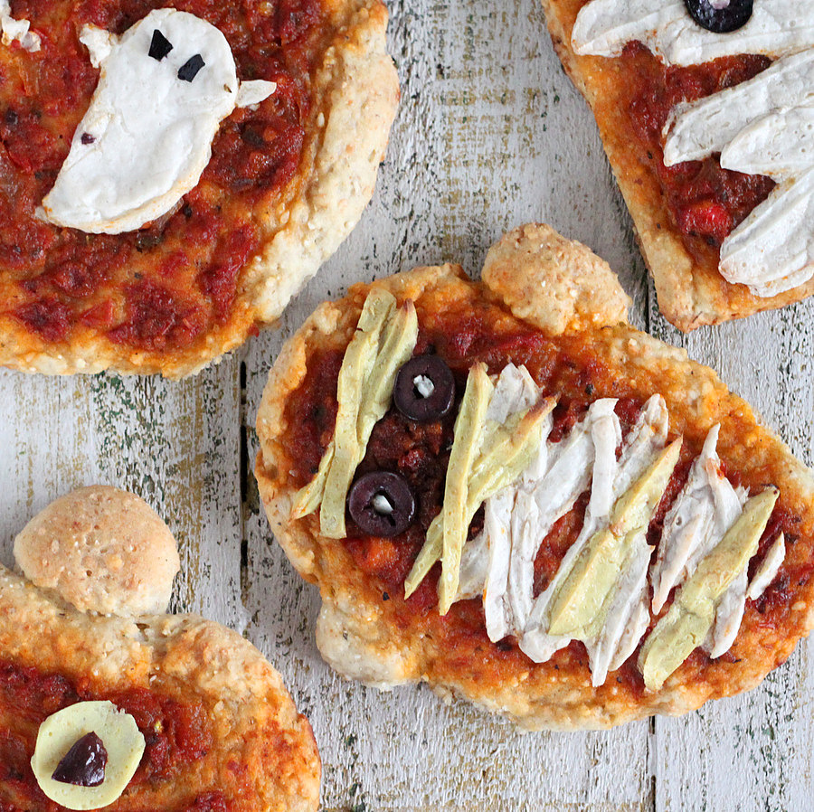 Halloween Pizzas: Ghosts, Pumpkins and Mummies with coconut milk ...