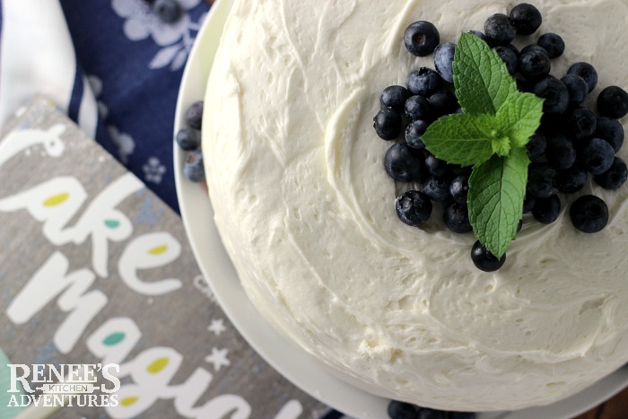 Fresh Blueberry Cake | Renee's Kitchen Adventures - fresh blueberries in a moist homemade cake coated in cream cheese frosting for the dessert any day of the week!  Easy cake from-scratch cake recipe from Cake Magic! the cookbook. #WeekdaySupper #ad #CakeMagic @workmanpub @thewrightcook 