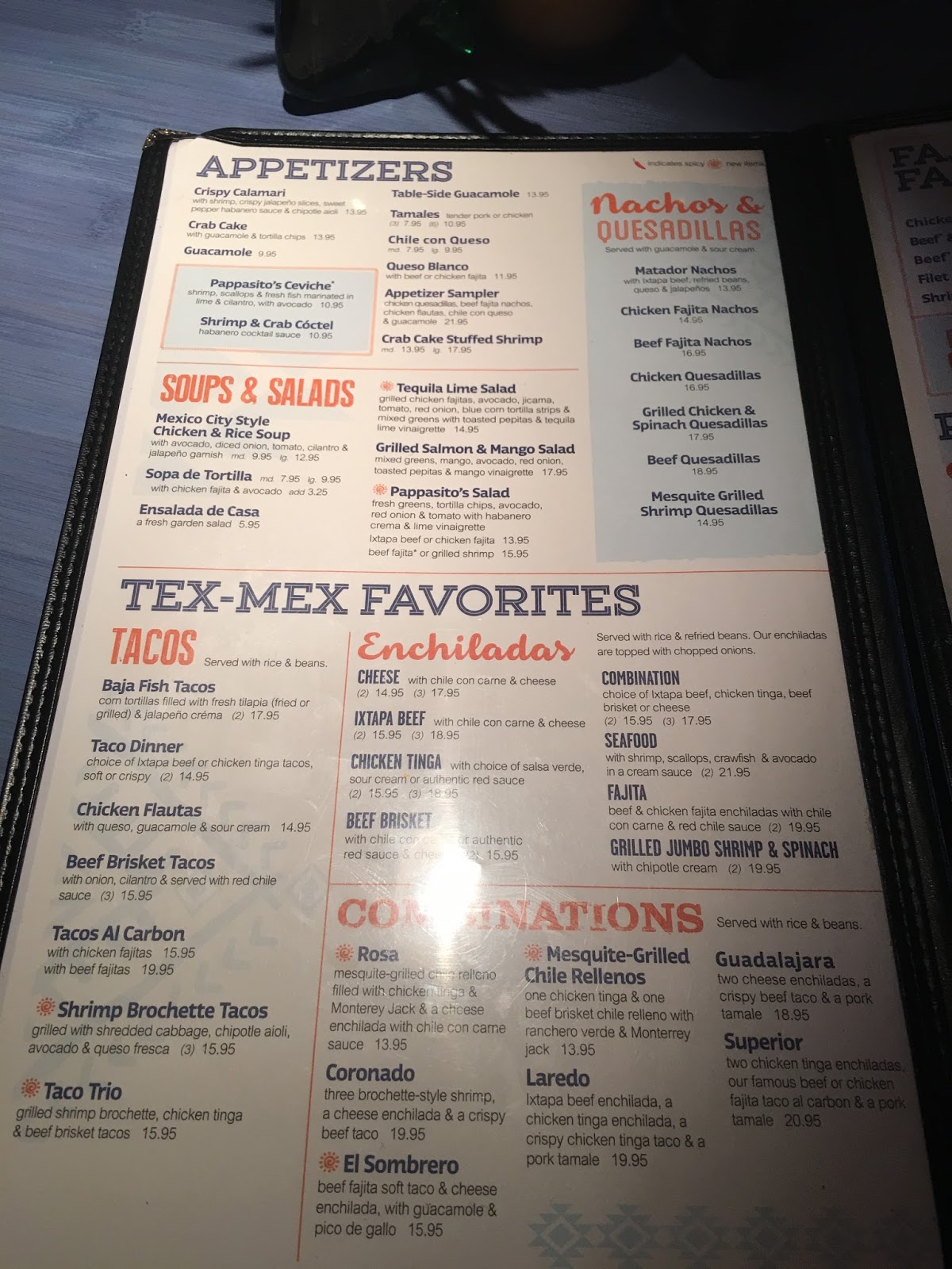 Pappasito's menu 2024