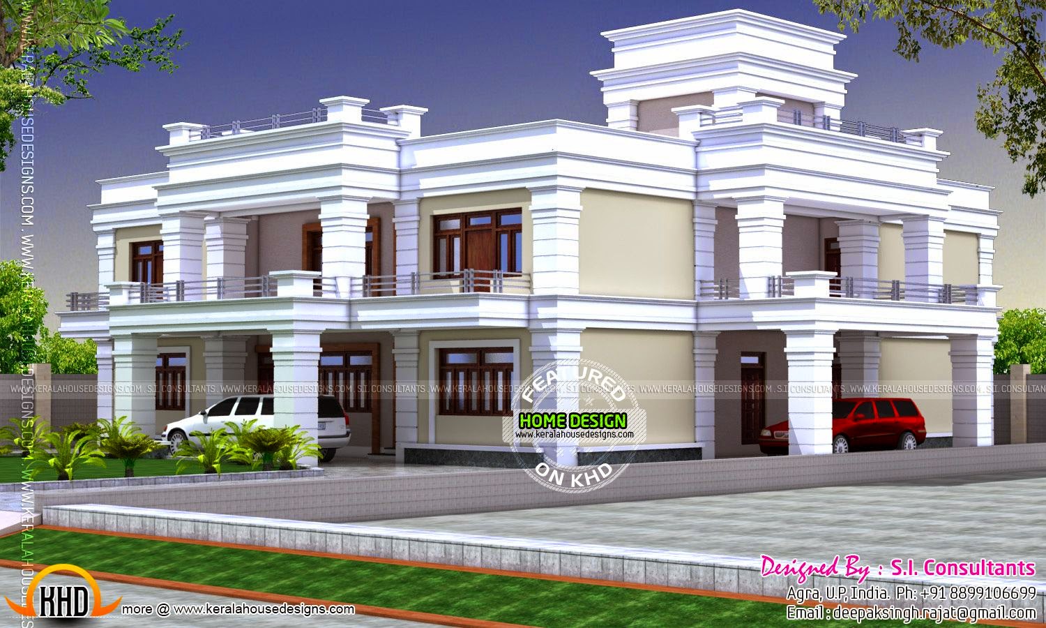 Decorative flat roof house - Kerala home design and floor plans - 8000