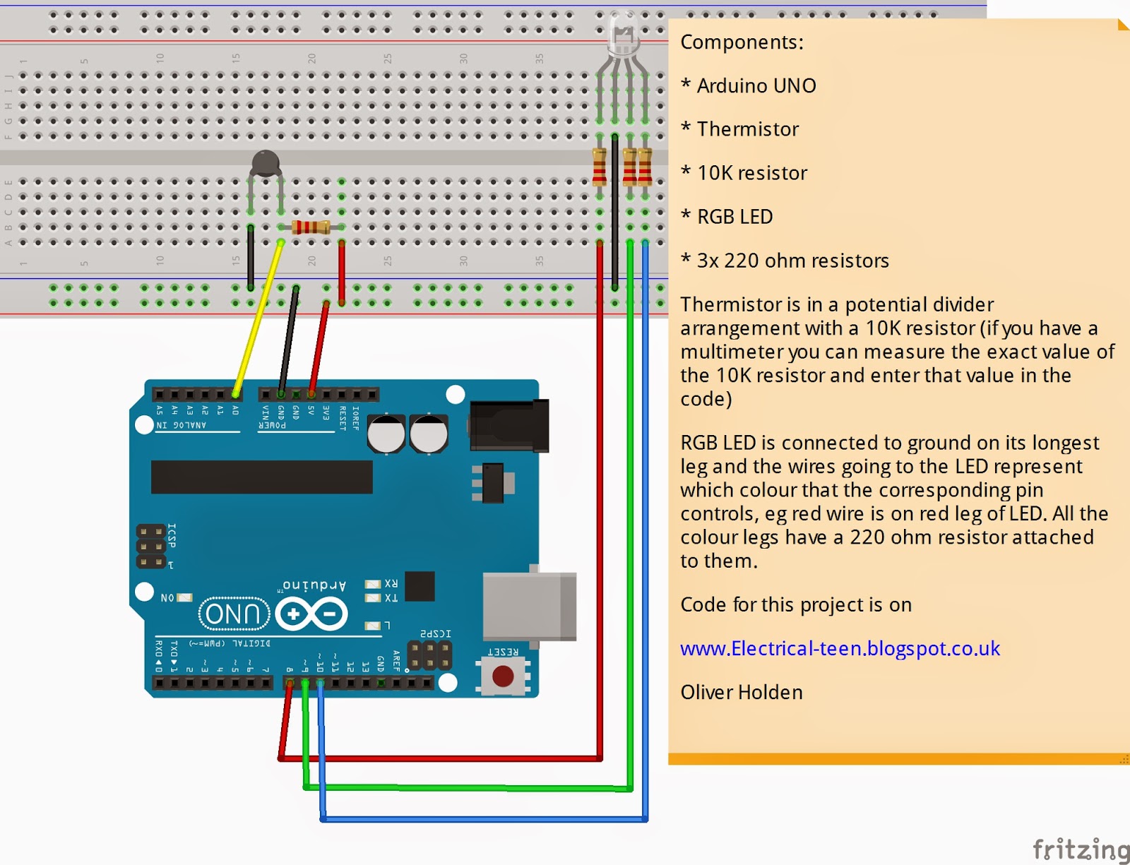 Ollie's Engineering Blog: Arduino with a thermistor and RGB LED