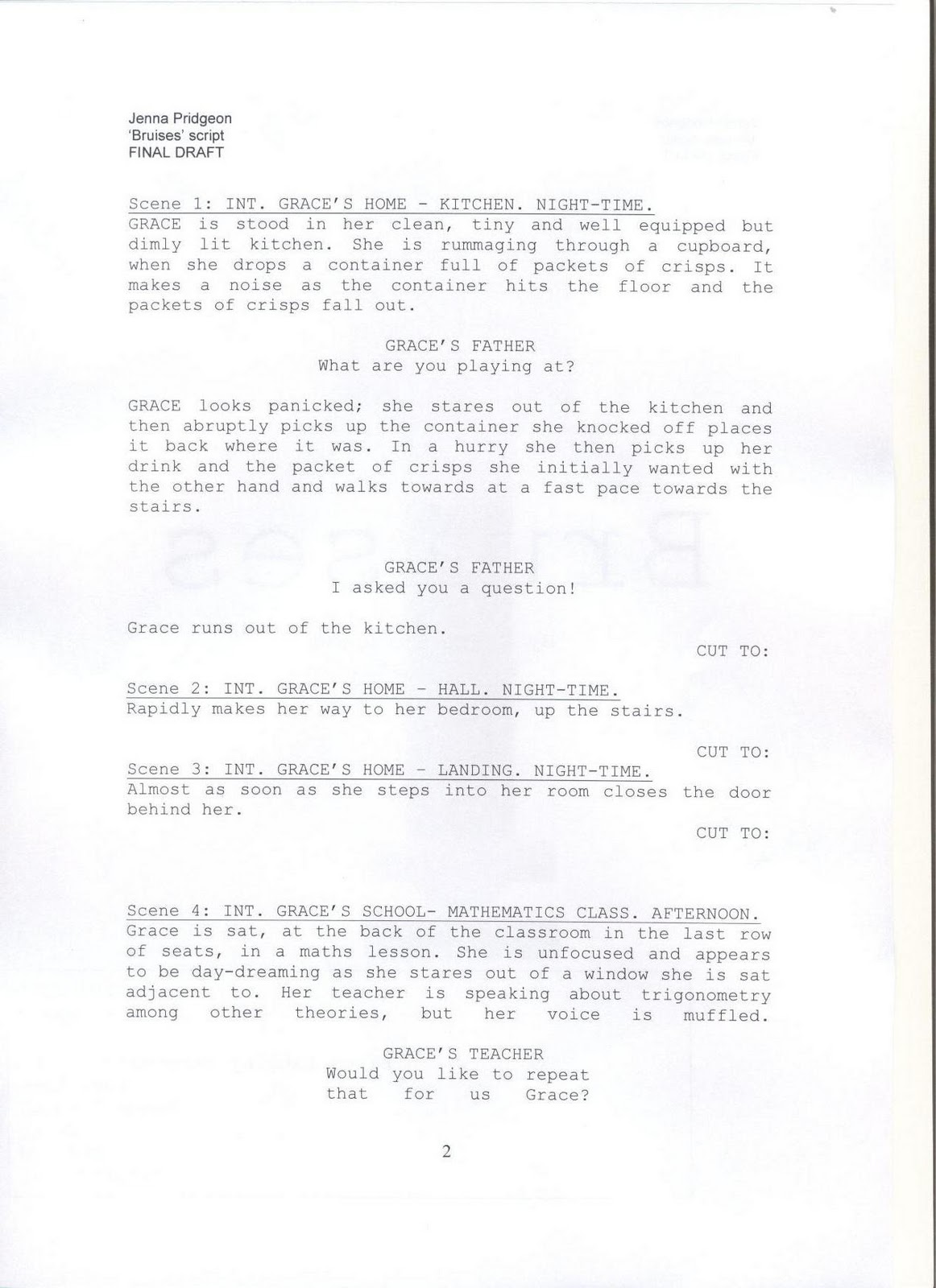 Scripts Pre Production Document Rachael's A2 Media Studies: Post 14: Pre-Production Documentation