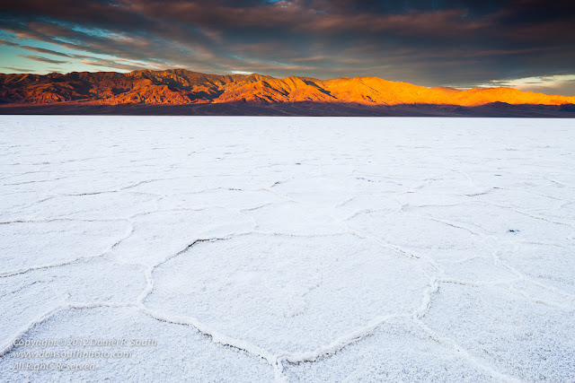 a photograph of the Badwater Basin Salt Flats at Sunrise in Death Valley