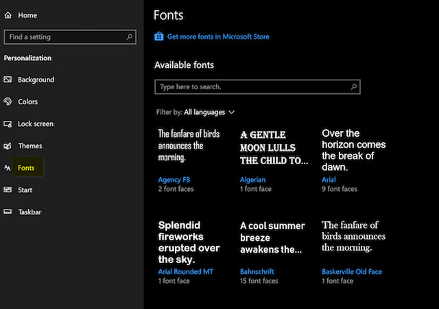 كيفية تحميل الخطوط Fonts من متجر مايكروسوفت لويندوز 10