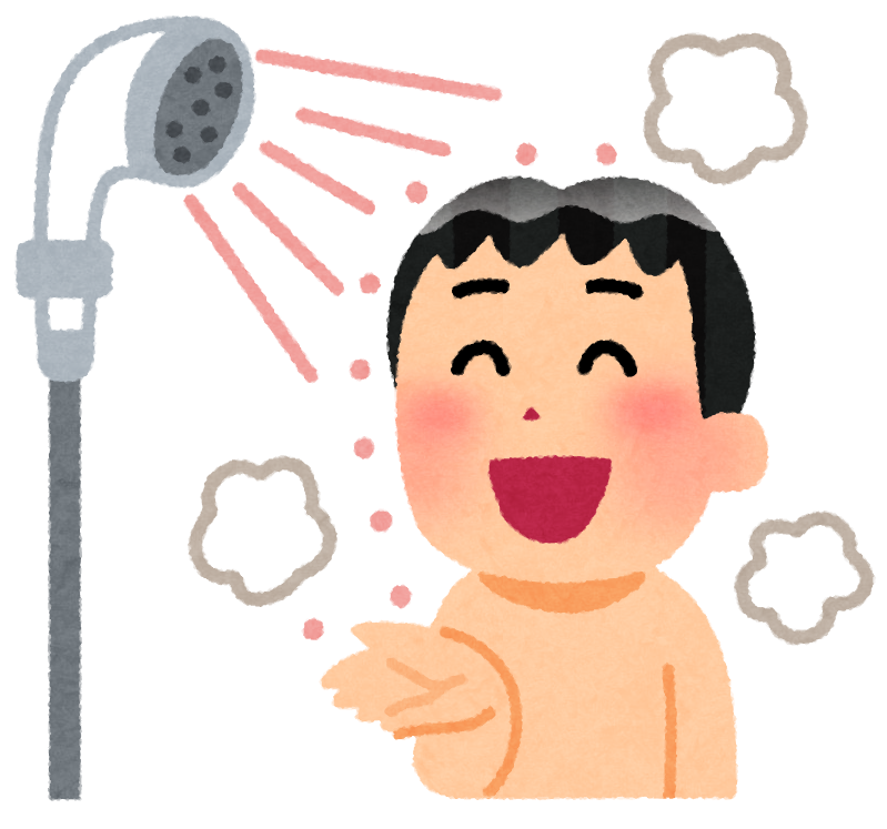 温かいシャワーを浴びる人のイラスト | かわいいフリー素材集 いらすとや