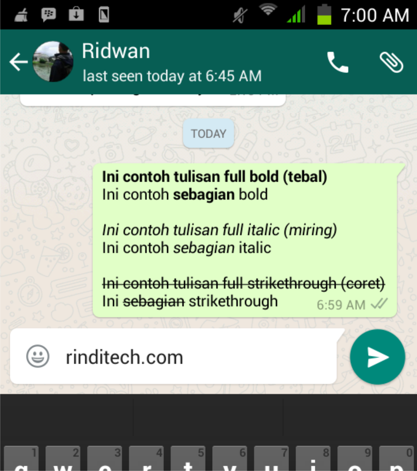 WhatsApp Strikethrough Text Example