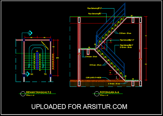 Detail Gambar Tangga U - Contoh Gambar AutoCad