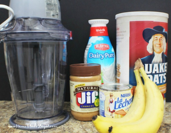 This is an image of the ingredients and equipment to make peanut punch