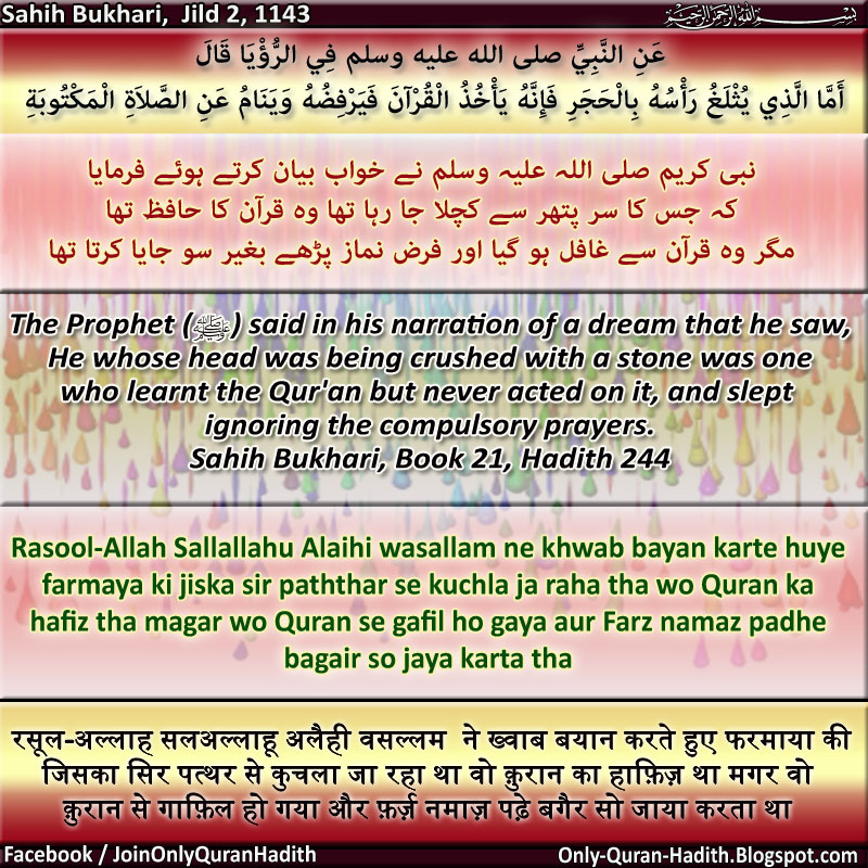 Only Quran Hadith Hadith Jo Farz Namaz Padhe Bagair So Jaya