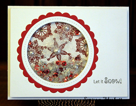 Red & White Snowflake Shaker Christmas Card by Larissa Heskett for Newton's Nook Designs | Beautiful Blizzard Stamp Set