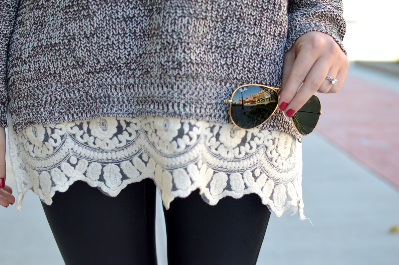 sweater with lace trim