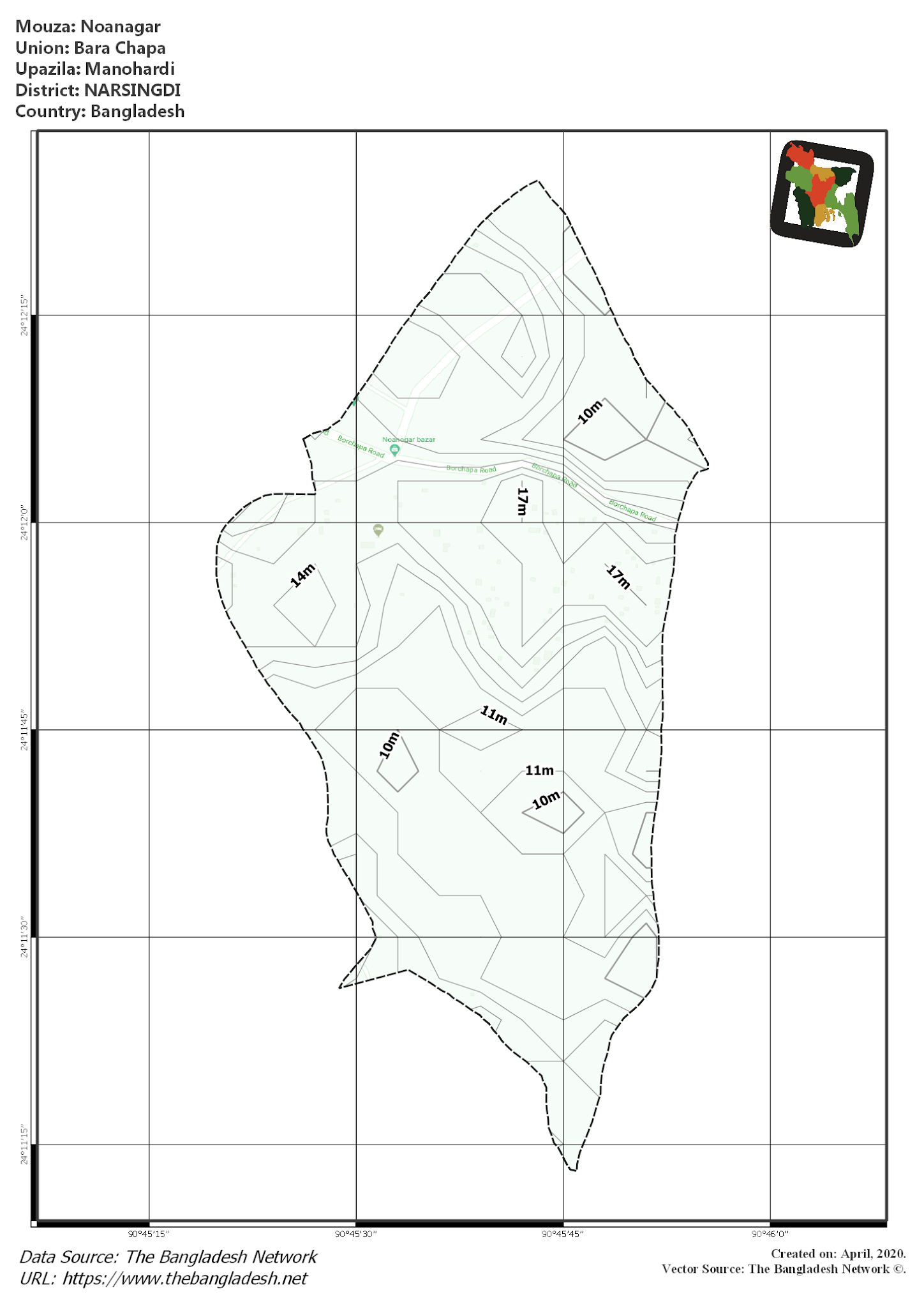 Map of Noanagar Mouza of Manohardi Upazila, NARSINGDI, Bangladesh.