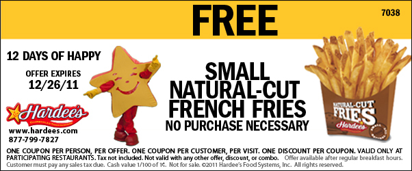 Coupon Clipping Moms: Free Natural Cut Fries at Hardees