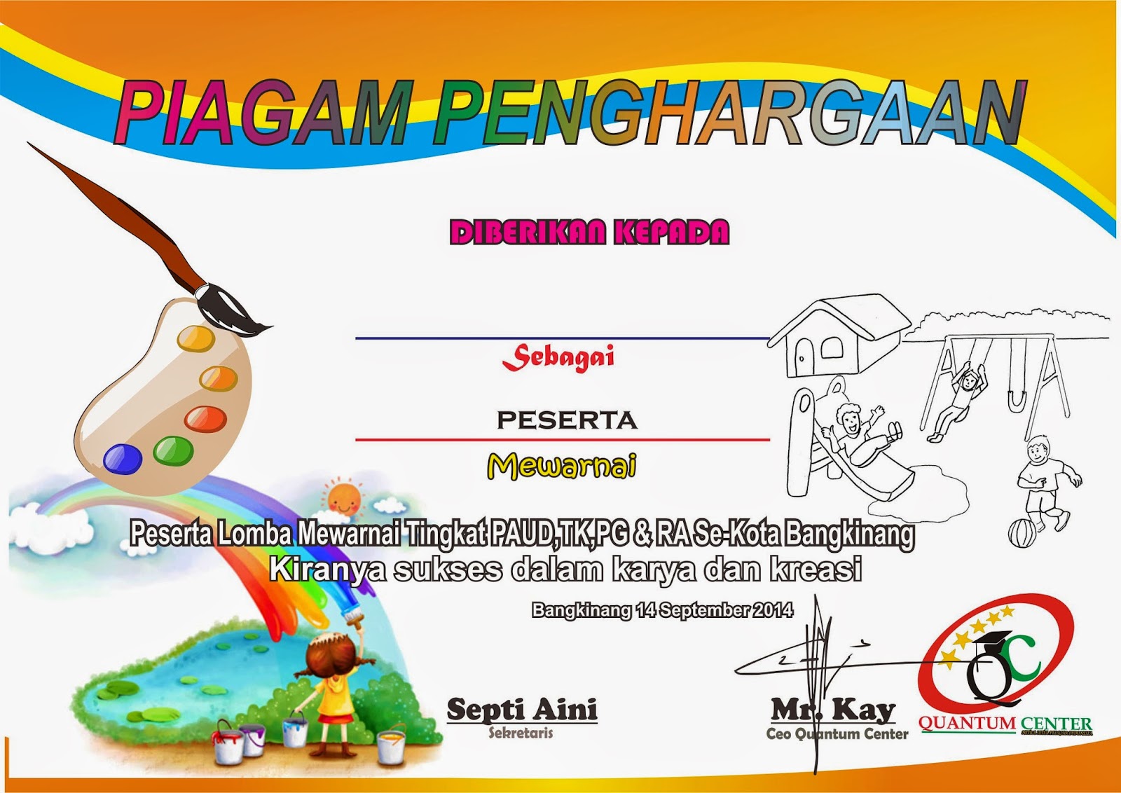 Contoh Sertifikat Lomba Mewarnai Images Contoh Piagam Penghargaan My