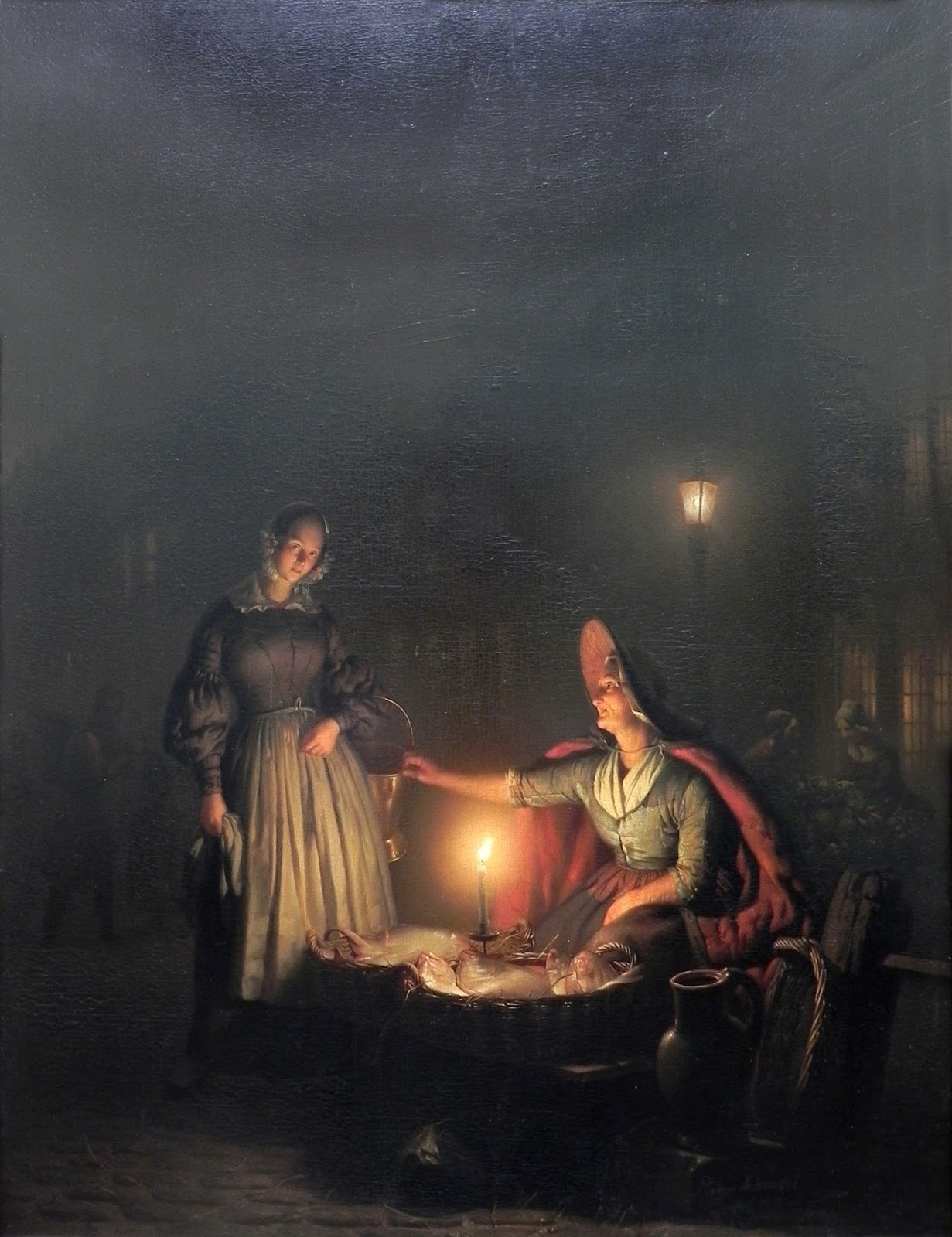 Vendedora de Peixe - Petrus van Schendel e suas pinturas ~ Especialista em cena noturna 