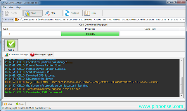Flashing Finish tampilan proses flash luna g55 lite telah selesai