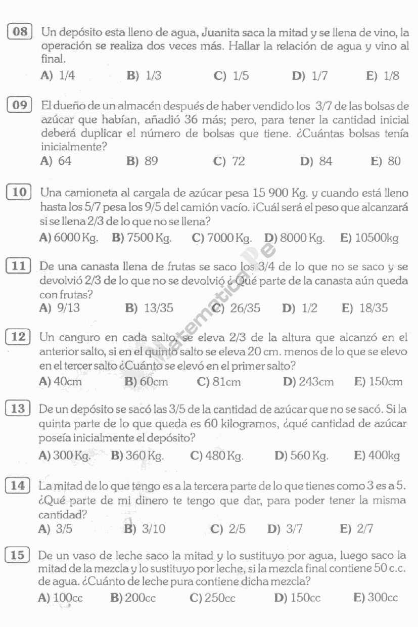 Fracciones Problemas Resueltos Tipo Examen De Admision A La Universidad Pdf
